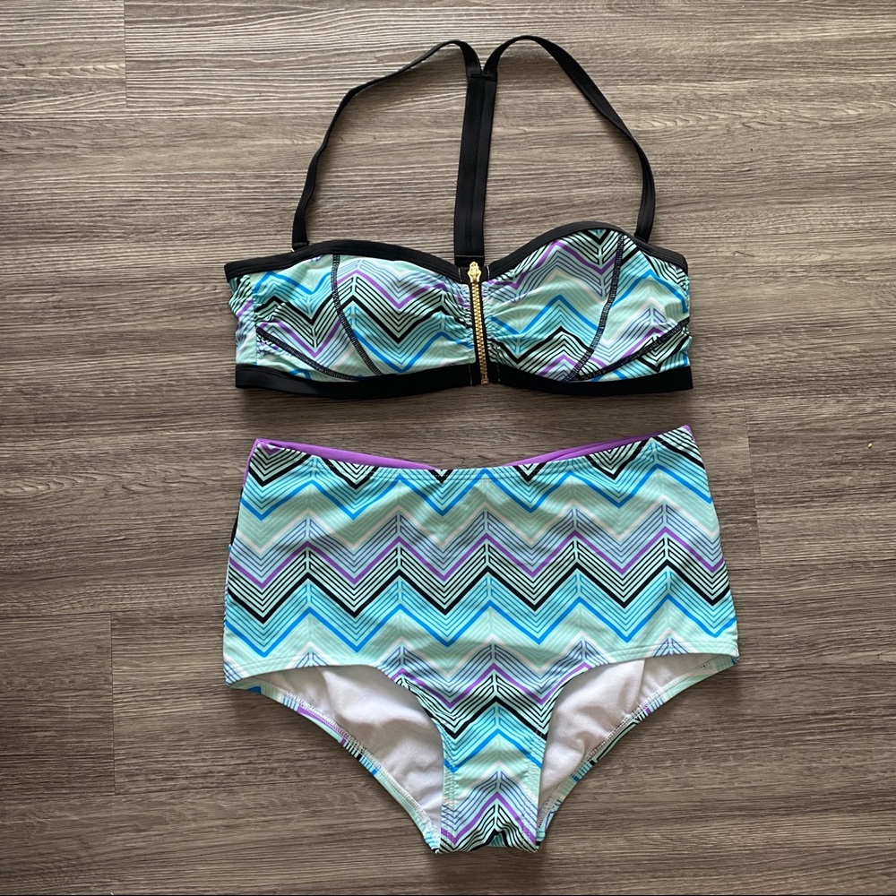 Two piece high rise bathing suit